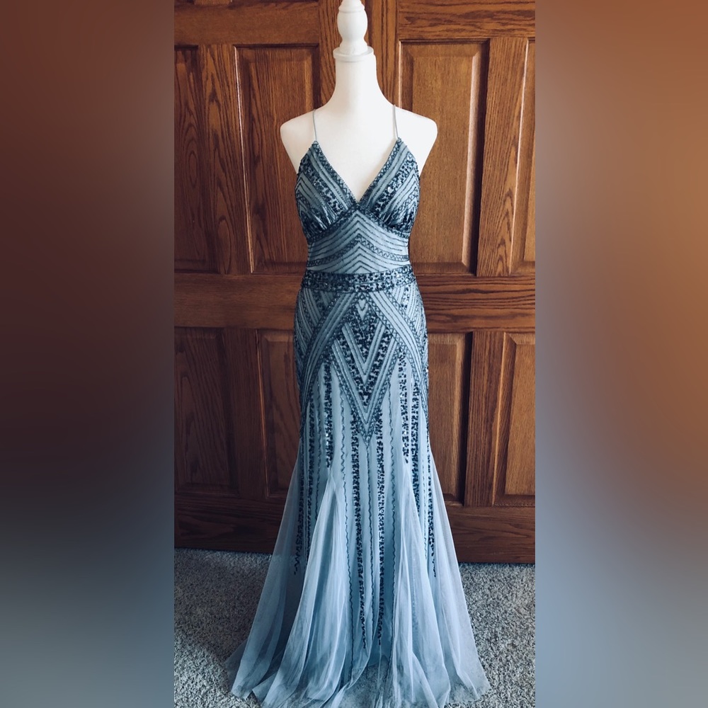 Muted Grey Floor length Beaded Sheath Dress Size 7/8